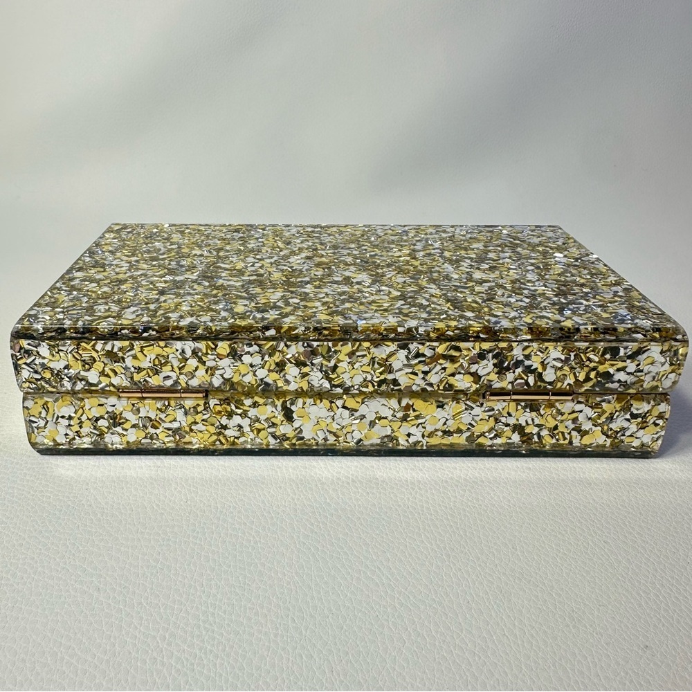 NEW I.N.C. International Concepts Acrylic Sparkle Crossbody Clutch Shiny Gold - Picture 10 of 14